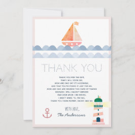 Sailboat & Lighthouse Pink Baby Dusche Vielen Dank Einladung