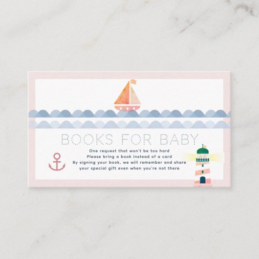 Sailboat & Lighthouse Rosa Bücher für Babydusche Begleitkarte (Vorderseite)