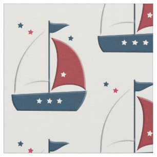 Sailboat Little Sailor Nautical Fabric Stoff