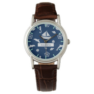 Sailboat & Marine Life Pattern Armbanduhr