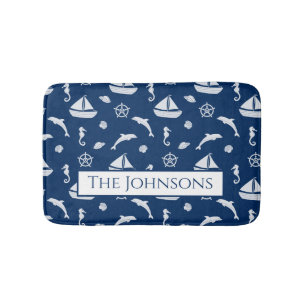 Sailboat & Marine Life Pattern Badematte