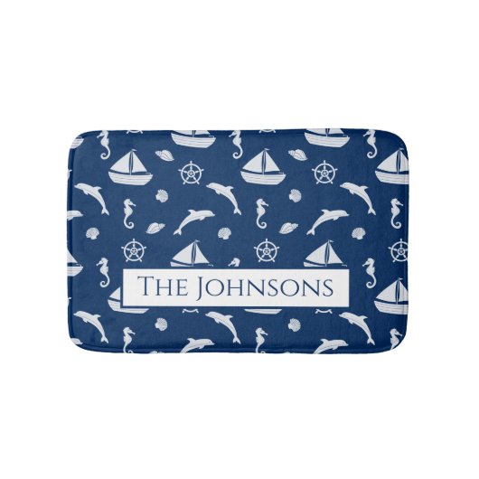 Sailboat & Marine Life Pattern Badematte (Vorderseite)