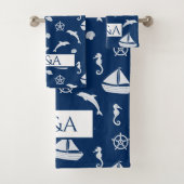 Sailboat & Marine Life Pattern Badhandtuch Set (Insitu)
