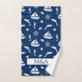 Sailboat & Marine Life Pattern Badhandtuch Set (Handtuch)
