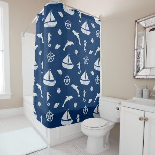 Sailboat & Marine Life Pattern Duschvorhang