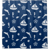 Sailboat & Marine Life Pattern Duschvorhang (Vorderseite)