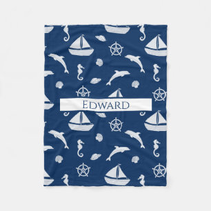 Sailboat & Marine Life Pattern Fleecedecke