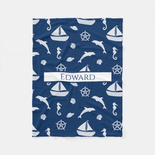 Sailboat & Marine Life Pattern Fleecedecke (Vorderseite)