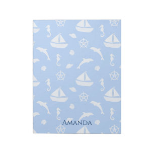 Sailboat & Marine Life Pattern Notizblock