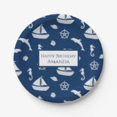 Sailboat & Marine Life Pattern Pappteller (Vorderseite)