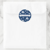 Sailboat & Marine Life Pattern Runder Aufkleber (Tasche)