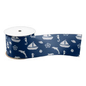 Sailboat & Marine Life Pattern Satin Ribbon Satinband (Spule)