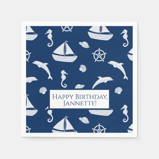 Sailboat & Marine Life Pattern Serviette (Vorderseite)