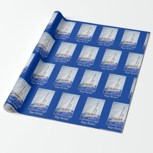 Sailboat mit blauer Rahmen Geschenkpapier (Ungerollt)