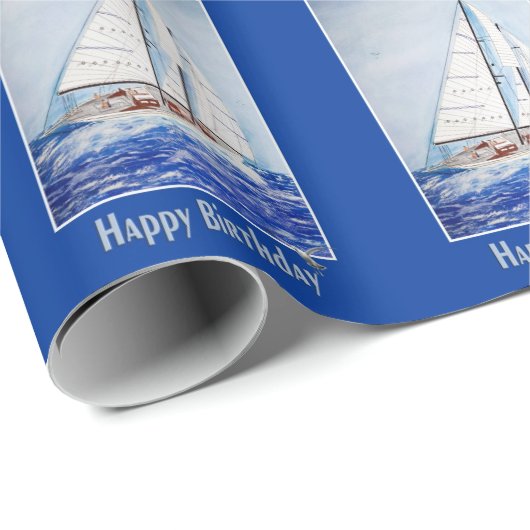 Sailboat mit blauer Rahmen Geschenkpapier (Rolleneckpunkt)
