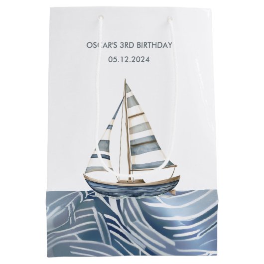 Sailboat Nautic Geburtstag Mittlere Geschenktüte (Rückseite)