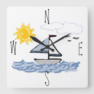 Sailboat Nautical Animated Sailing Quadratische Wanduhr