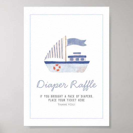 Sailboat Nautical Baby Dusche Windeln Raffle Schil Poster (Vorne)