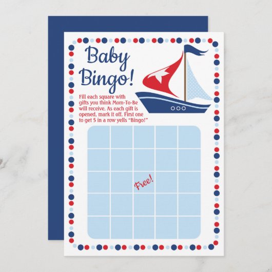 Sailboat Nautical Baby Show Bingo Game Einladung (Vorne/Hinten)