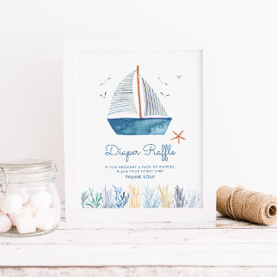Sailboat Nautical Baby Shower Diaper Raffle Sign Poster