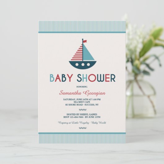 Sailboat Nautical Baby Shower Einladung (Stehend Vorderseite)