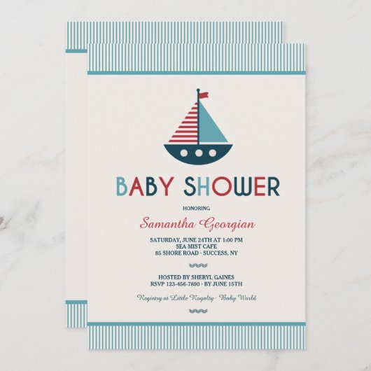 Sailboat Nautical Baby Shower Einladung (Vorne/Hinten)