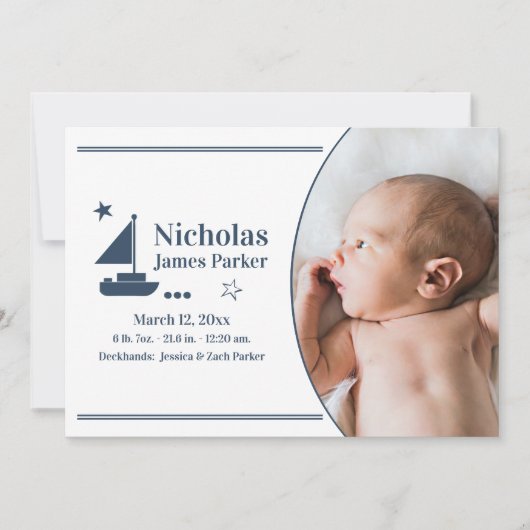 Sailboat Nautical Birth mit Foto Ankündigung (Vorderseite)