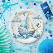 Sailboat Nautical Blue Baby Dusche Pappteller (Party)