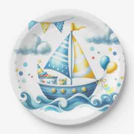 Sailboat Nautical Blue Baby Dusche Pappteller
