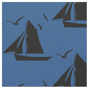 Sailboat Nautical Blue Fabric Stoff