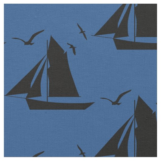 Sailboat Nautical Blue Fabric Stoff (Nahaufnahme)