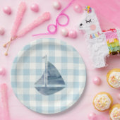 Sailboat Nautical Blue Gingham Karo Pattern Pappteller (Party)