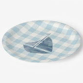 Sailboat Nautical Blue Gingham Karo Pattern Pappteller (Schrägansicht)
