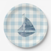 Sailboat Nautical Blue Gingham Karo Pattern Pappteller (Vorderseite)