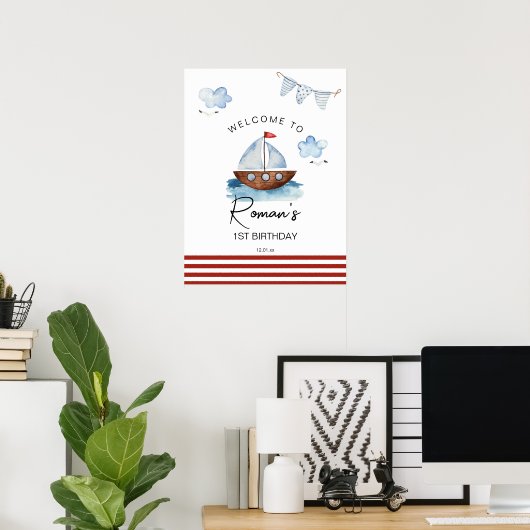 Sailboat Nautical Boy Begrüßungszeichen Poster (Heimbüro)