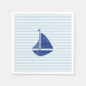 Sailboat Nautical Ocean Blue Strip Papier Napkin Serviette (Vorderseite)