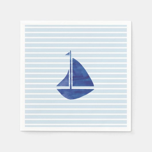 Sailboat Nautical Ocean Blue Strip Papier Napkin Serviette (Vorderseite)