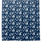 Sailboat Navy Blauer Duschvorhang (Vorderseite)