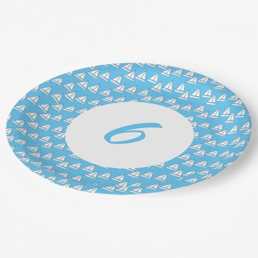 Sailboat Party Sechster Geburtstag Pappteller (Schrägansicht)