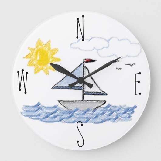 Sailboat Pastels Große Wanduhr (Vorderseite)