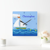 Sailboat Personalisiert Wall Clock Quadratische Wanduhr (Zuhause)