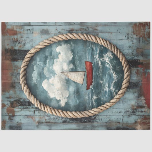 Sailboat Rope Border Rustic Nautic Decoupage Seidenpapier (Vorderseite)