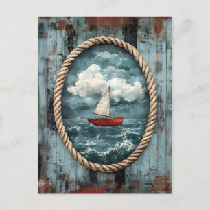 Sailboat Rope Border Rustic Nautic Postkarte