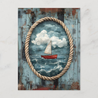 Sailboat Rope Border Rustic Nautic Postkarte
