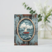 Sailboat Rope Border Rustic Nautic Postkarte (Stehend Vorderseite)