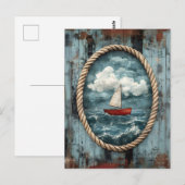 Sailboat Rope Border Rustic Nautic Postkarte (Vorne/Hinten)