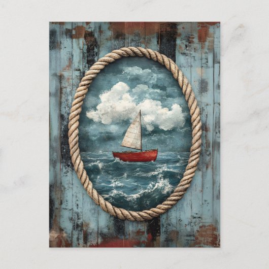 Sailboat Rope Border Rustic Nautic Postkarte (Vorderseite)
