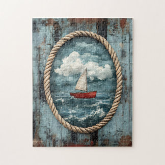 Sailboat Rope Border Rustic Nautic Puzzle