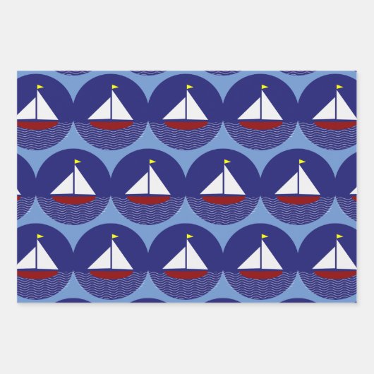 Sailboat Sailing Design Wrapping Paper Set Geschenkpapier Set (Vorderseite)
