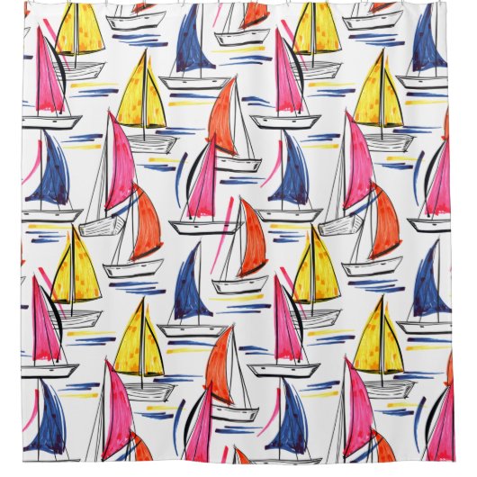 Sailboat Sailing Nautic Summer Pattern Duschvorhang (Vorderseite)